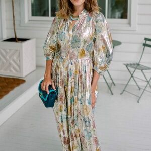 Hayley Menzies Shimmer Silk Floral and Gold Bonita Shirt Dress, Size XS